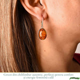 Cercei Argint 925 cu Chihlimbar Oval – Eleganta si Energie Pozitiva