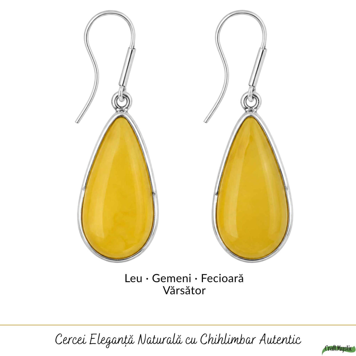 Cercei Argint 925 cu Chihlimbar Galben Lacrima – Lumina si Feminitate