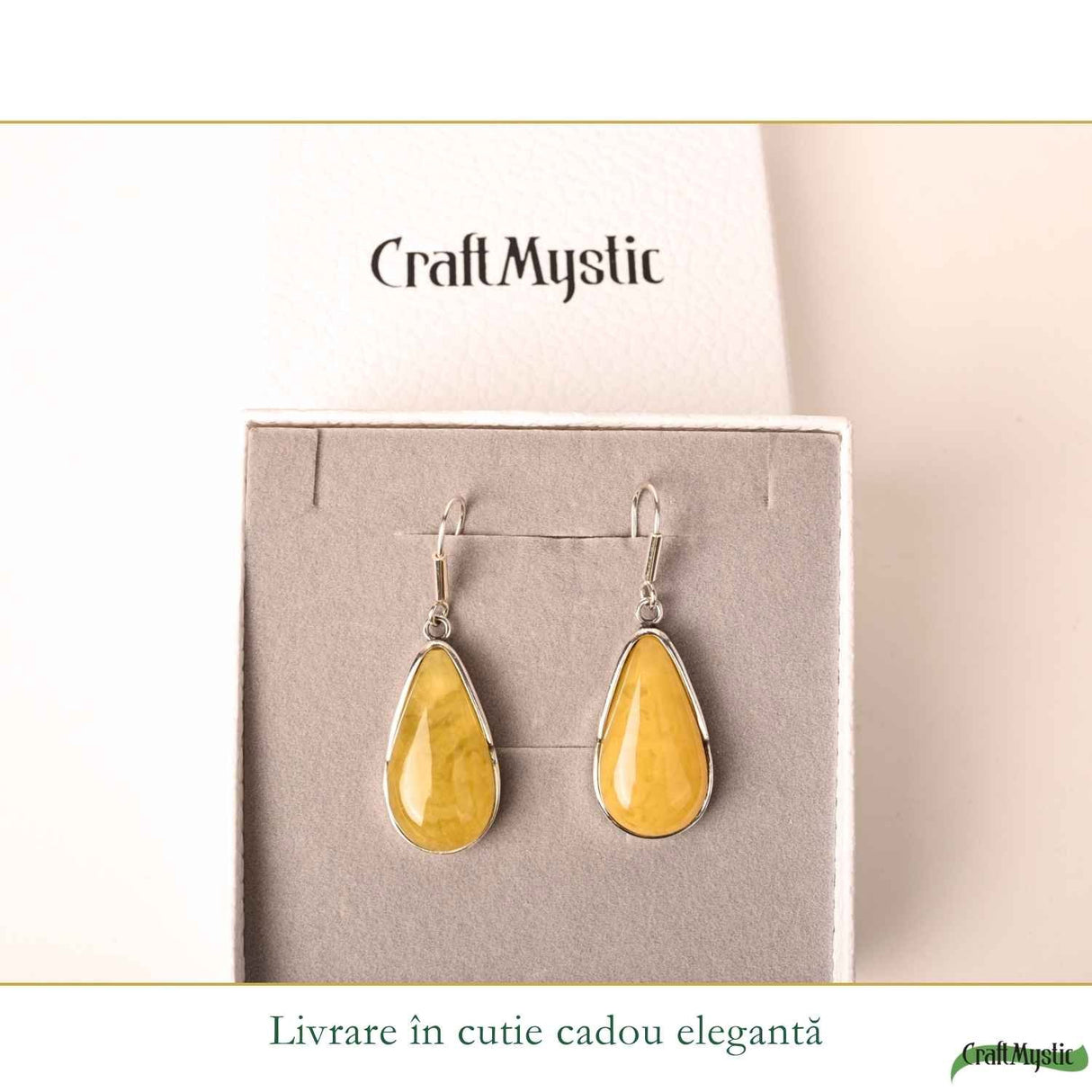 Cercei Argint 925 cu Chihlimbar Galben Lacrima – Lumina si Feminitate
