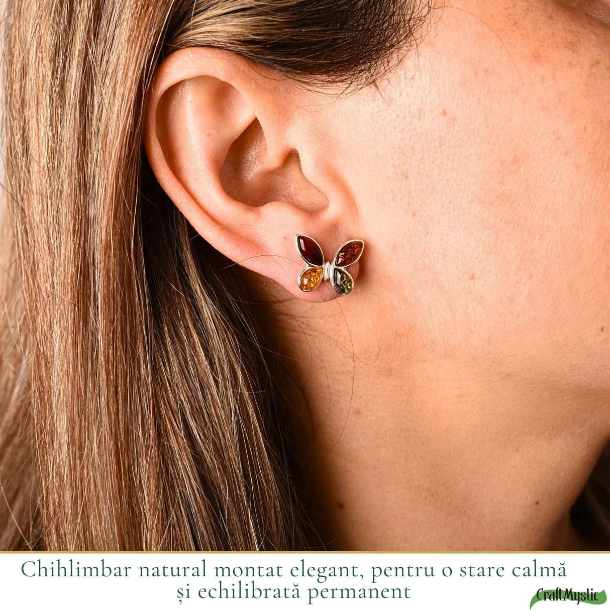 Cercei Argint 925 cu Chihlimbar Multicolor Fluture – Bucurie si Feminitate