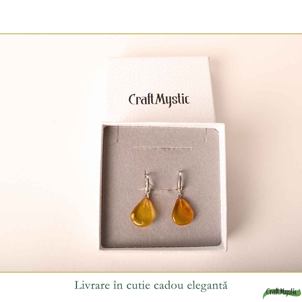 Cercei Argint 925 cu Chihlimbar Natural Lacrima – Energie Calda si Eleganta Feminina