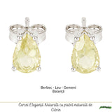 Cercei Argint 925 cu Citrin Natural in Forma de Lacrima – Bucurie si Energie Pozitiva