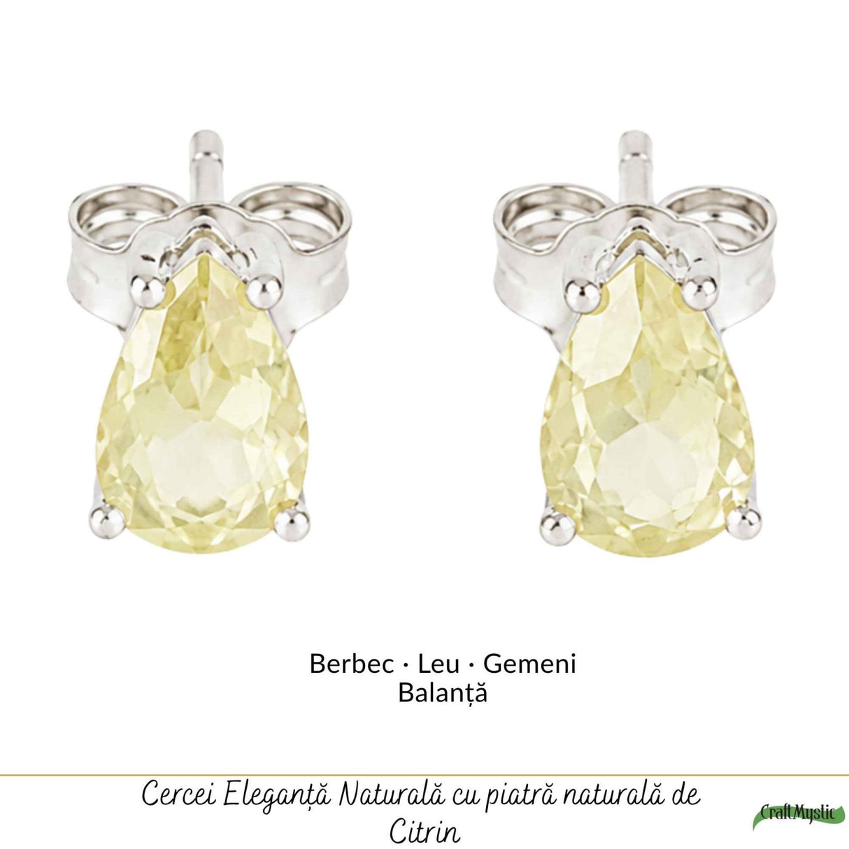 Cercei Argint 925 cu Citrin Natural in Forma de Lacrima – Bucurie si Energie Pozitiva