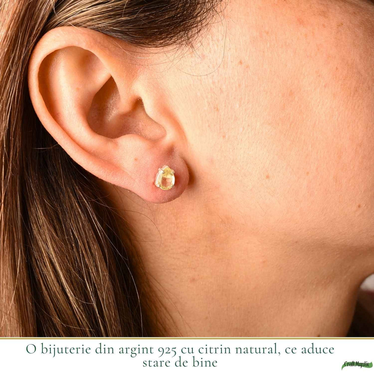 Cercei Argint 925 cu Citrin Natural in Forma de Lacrima – Bucurie si Energie Pozitiva