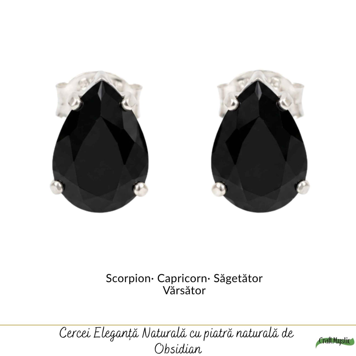 Cercei Argint 925 cu Obsidian Natural in Forma de Lacrima – Protectie si Eleganta