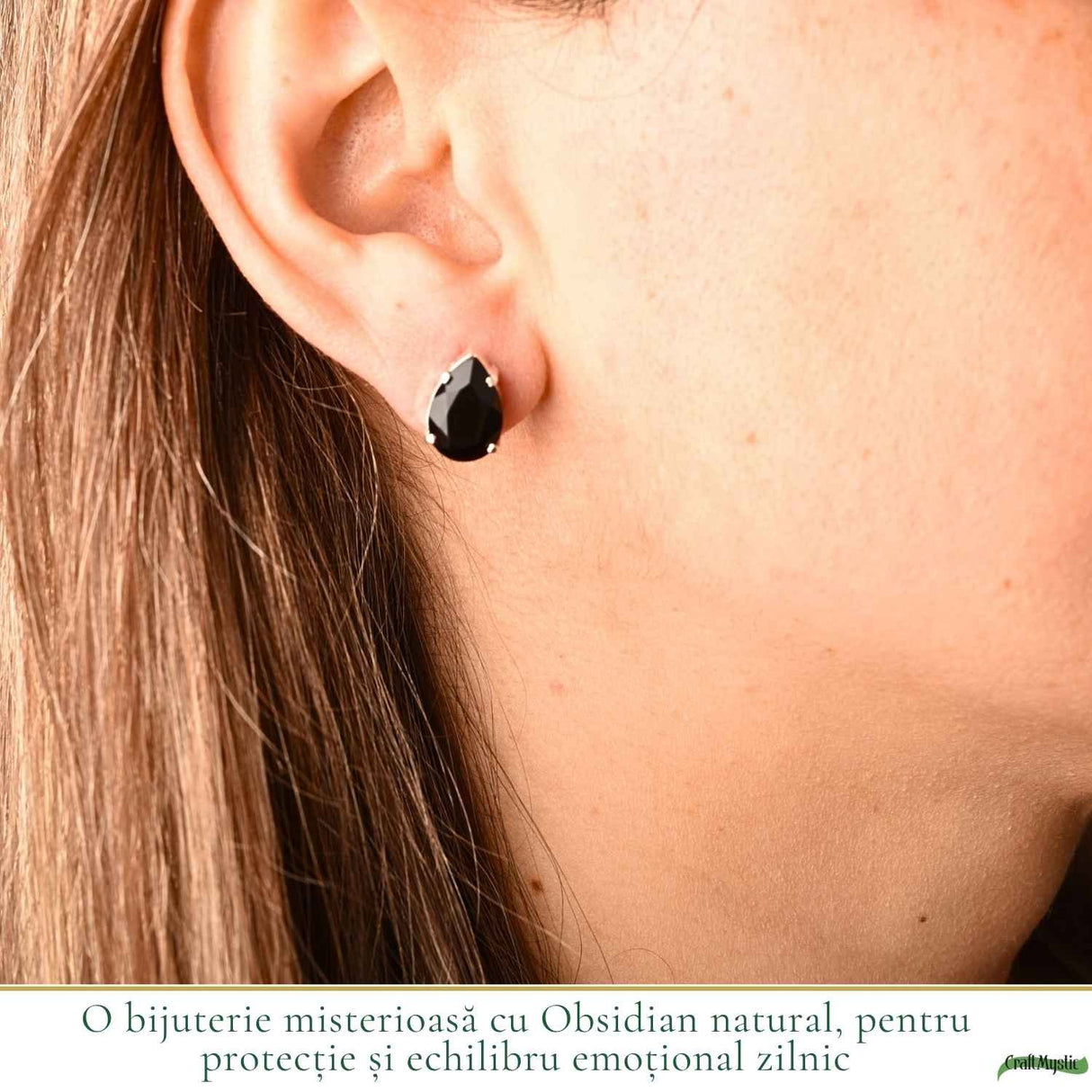 Cercei Argint 925 cu Obsidian Natural in Forma de Lacrima – Protectie si Eleganta