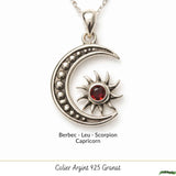 Colier Argint 925 cu Granat Soare si Luna – Energie si Echilibru Interior