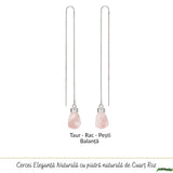Cercei Argint 925 cu Cuart Roz Brut si Lant – Iubire si Energie Naturala