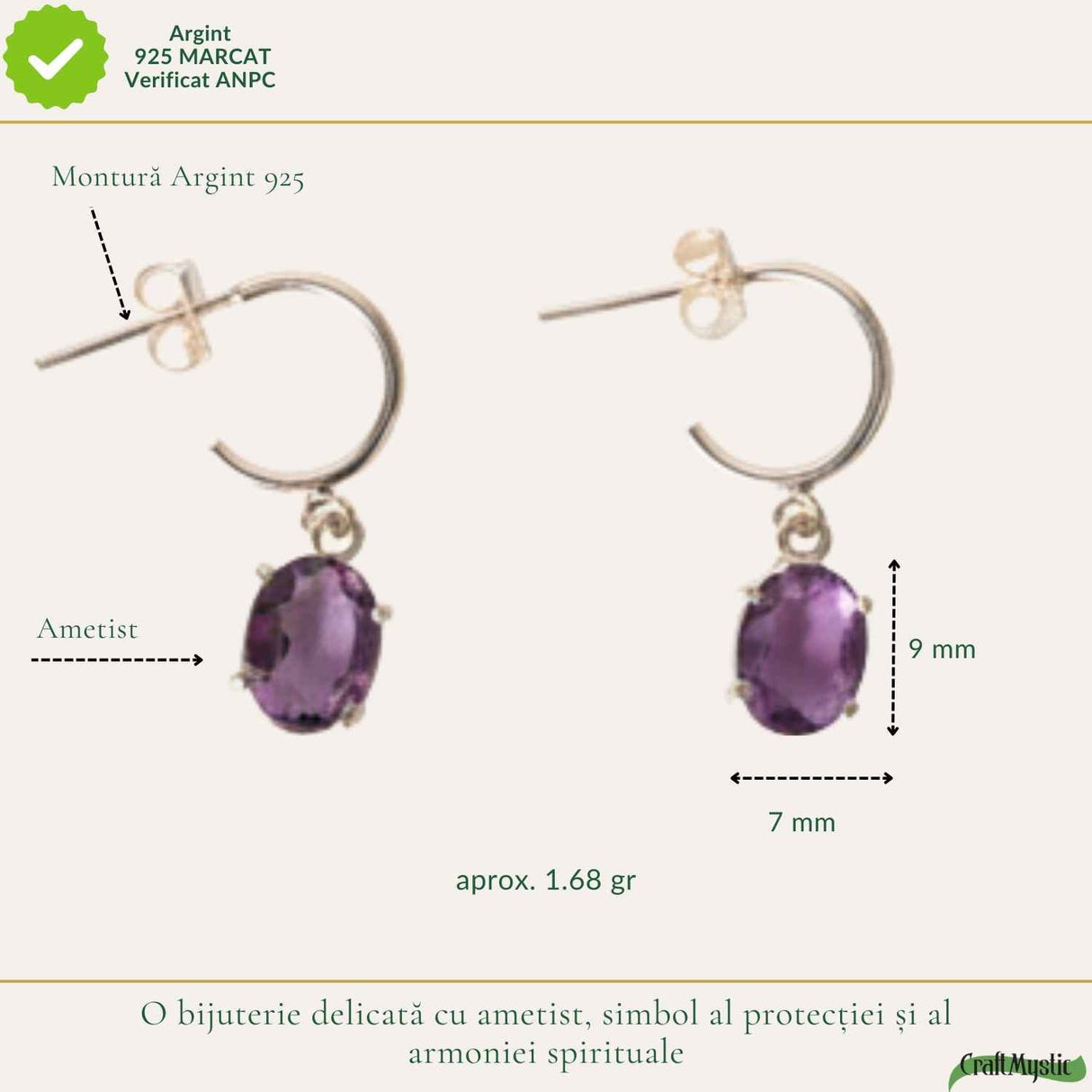 Cercei Argint 925 cu Ametist Fatetat Oval – Claritate si Eleganta Delicata