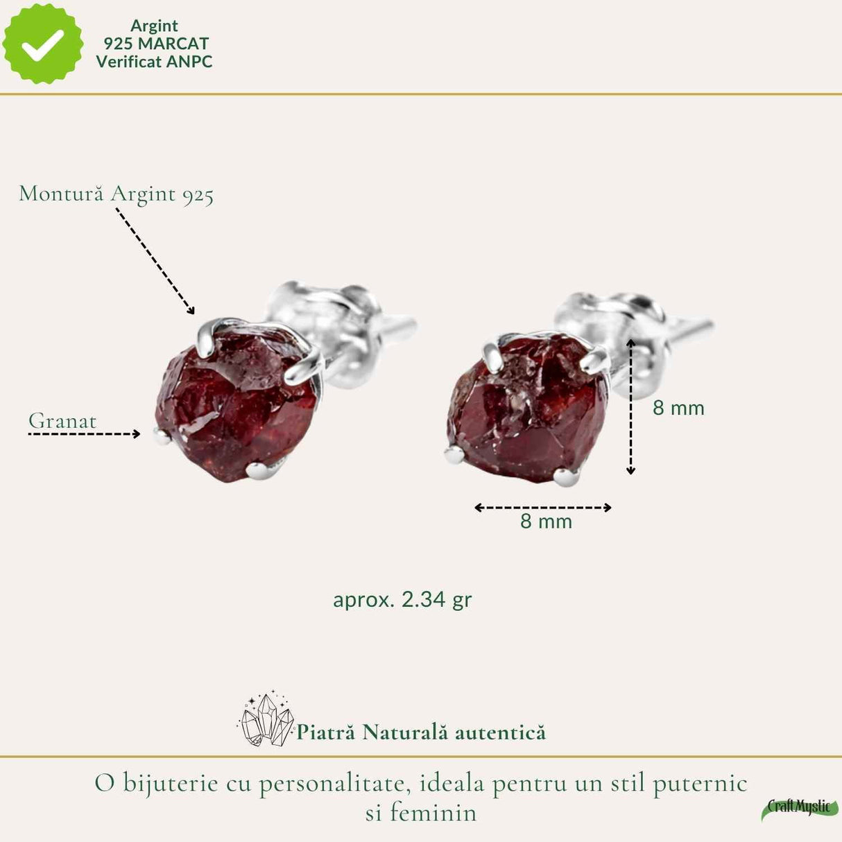 Cercei Argint 925 cu Granat Brut – Energie Puternica si Protectie
