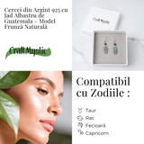 Cercei Argint 925 cu Jad Albastru Guatemala - Model Frunza Naturala pentru Puritate si Armonie Interioara