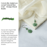 Cercei Argint 925 cu Jad Natural Rus Ural - Model Trandafir pentru Echilibru si Prosperitate
