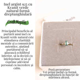 Inel argint 925 cu Kyanit verde natural forma dreptunghiulara - piatra claritatii mentale si a echilibrului interior