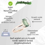 Inel argint 925 cu Kyanit verde natural forma dreptunghiulara - piatra claritatii mentale si a echilibrului interior
