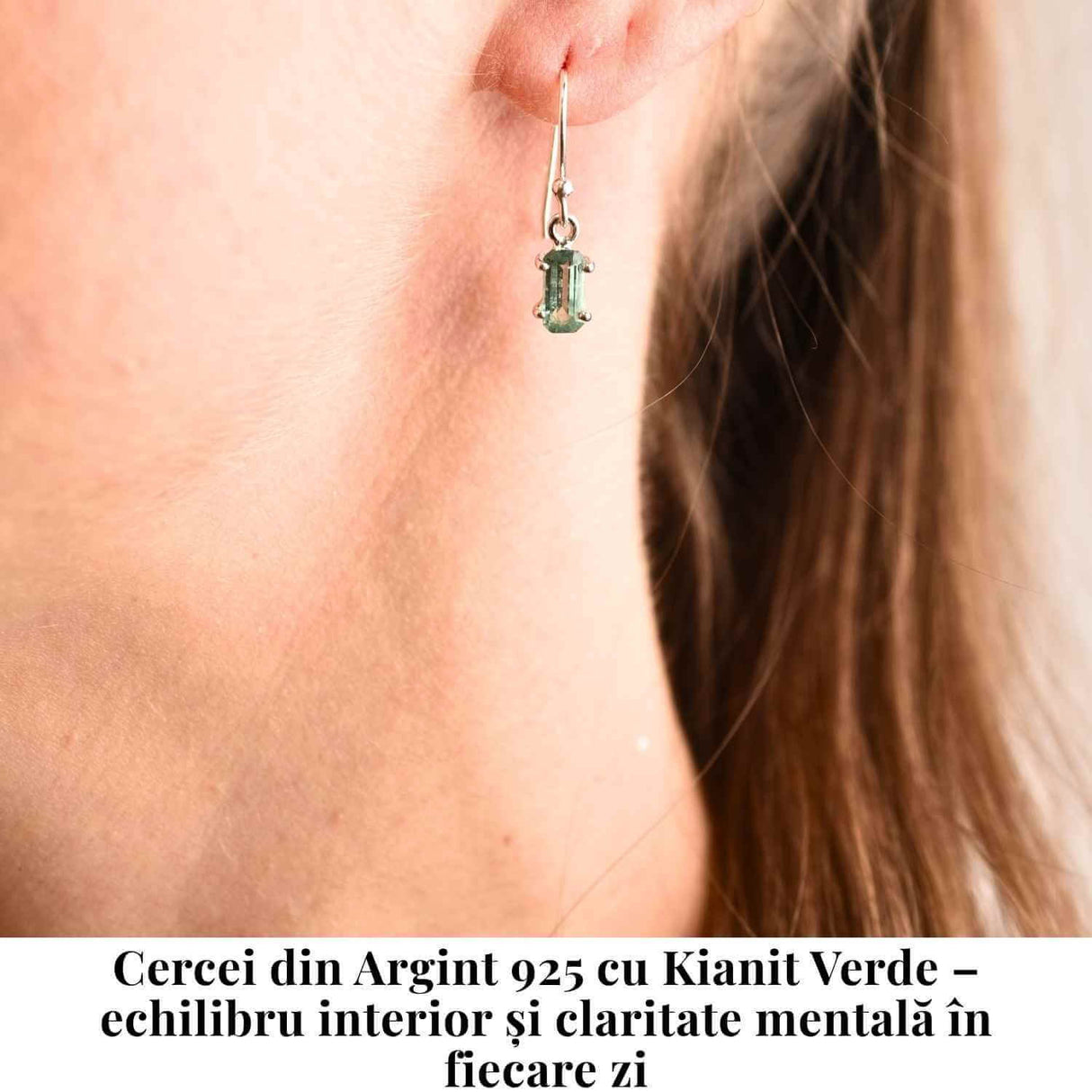 Cercei Argint 925 cu Kianit Verde fatetat Dreptunghiular - Claritate si Echilibru Interior