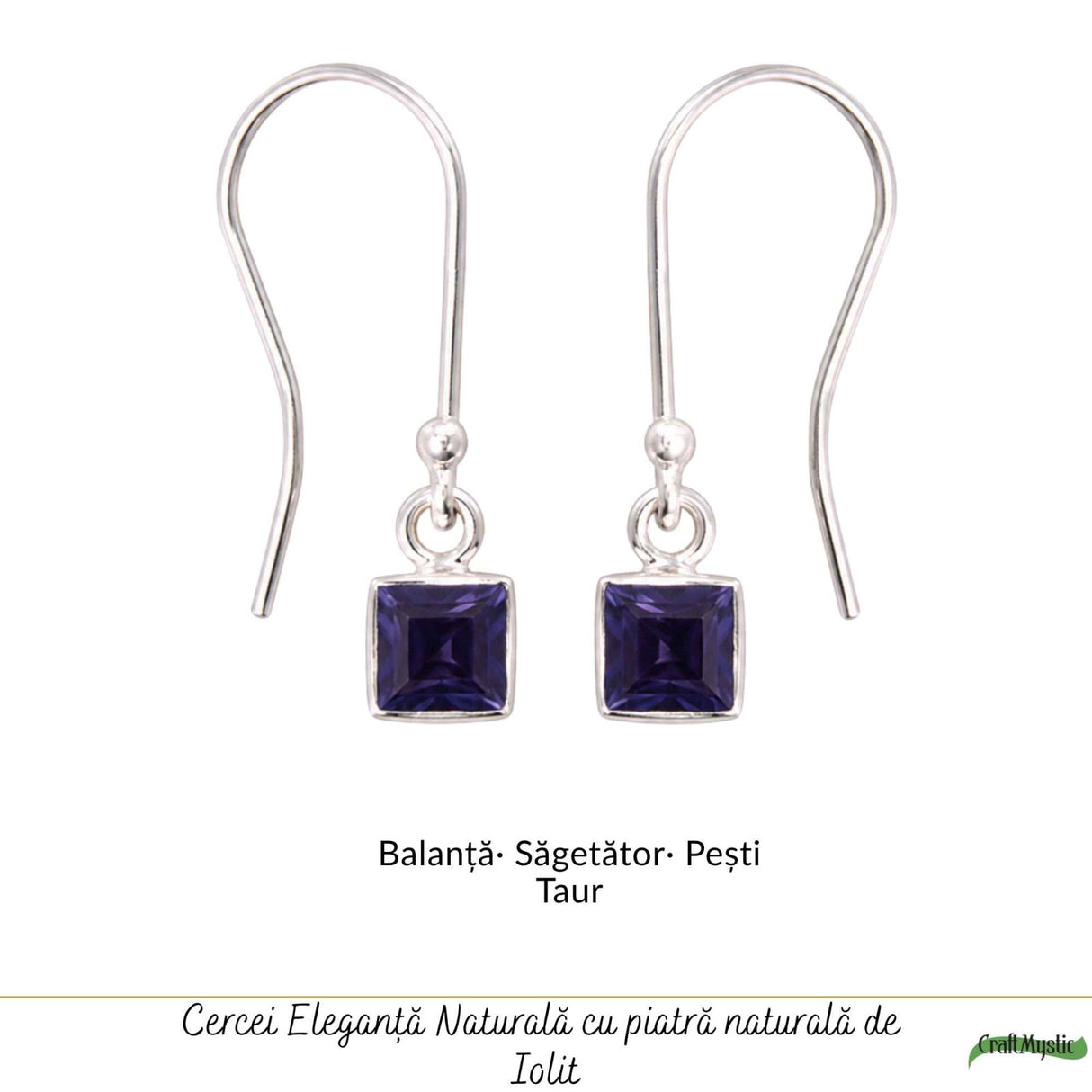 Cercei Argint 925 cu Iolit Fatetat Patrat – Claritate si Intuitie Feminina