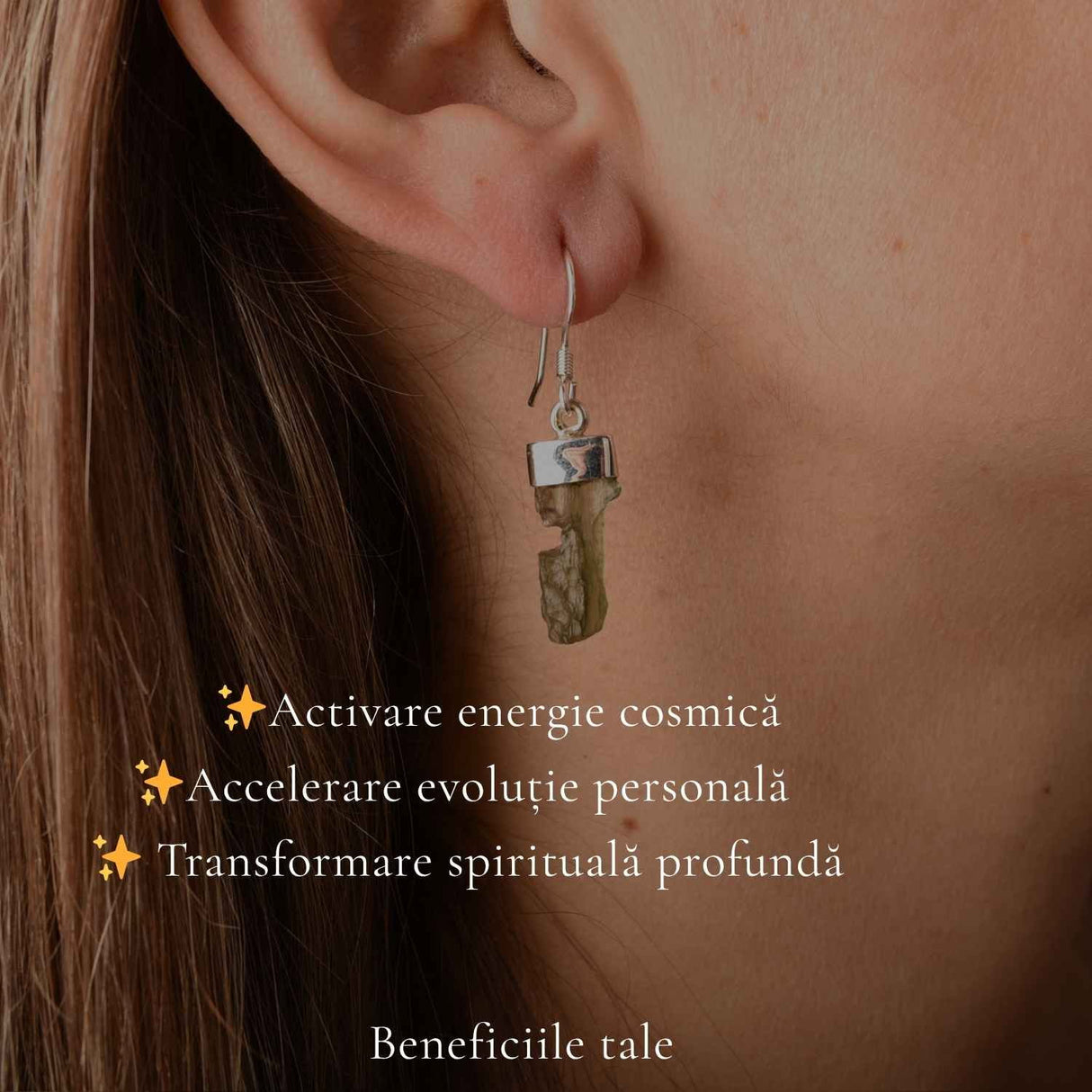 Cercei Argint 925 cu Moldavit Brut – Energie si Transformare Autentica
