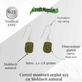 Cercei argint 925 cu Moldavit natural neuniform 2.1-2.8 grame - Transformare interioara si conexiune spirituala