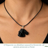 Colier cu Obsidian Natural in Forma de Cal – Protectie, Forta si incredere