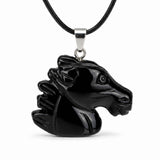 Colier cu Obsidian Natural in Forma de Cal – Protectie, Forta si incredere