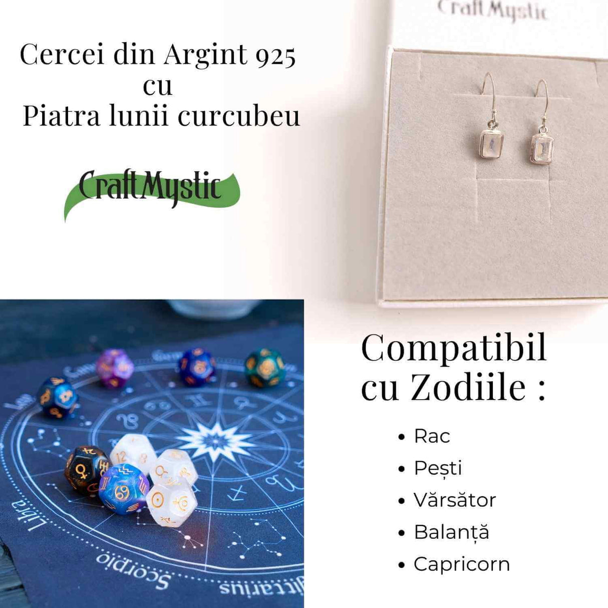 Cercei argint 925 cu Piatra lunii Curcubeu Fatetat