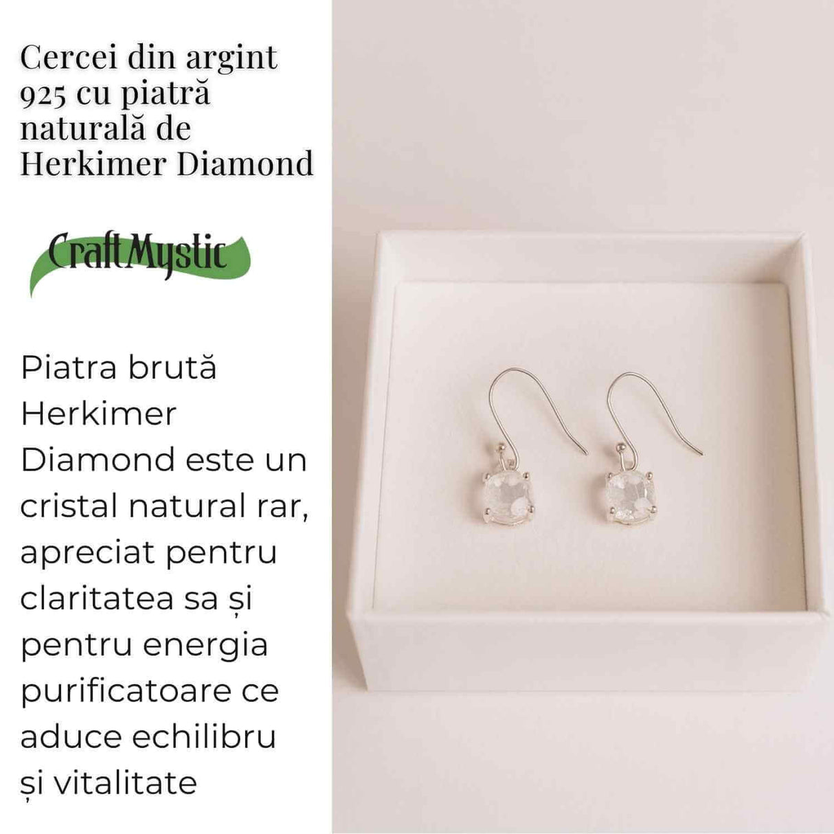 Cercei Argint 925 cu Herkimer Diamond Brut - Claritate si Protectie