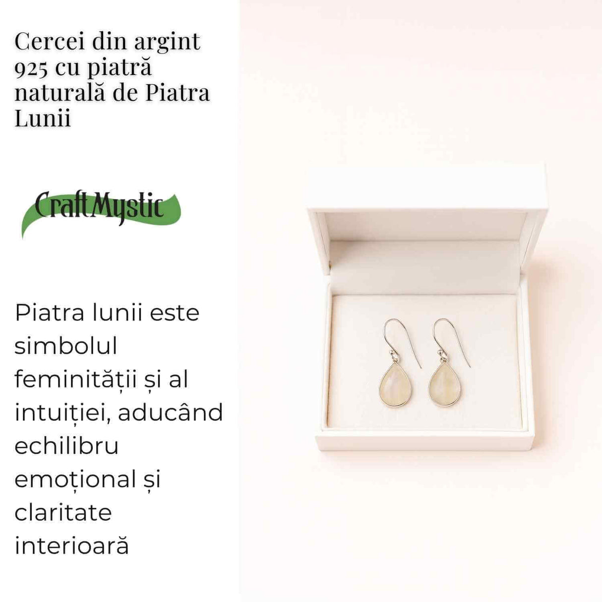 Cercei Argint 925 cu Piatra Lunii Lacrima - Purificare si Intuitie
