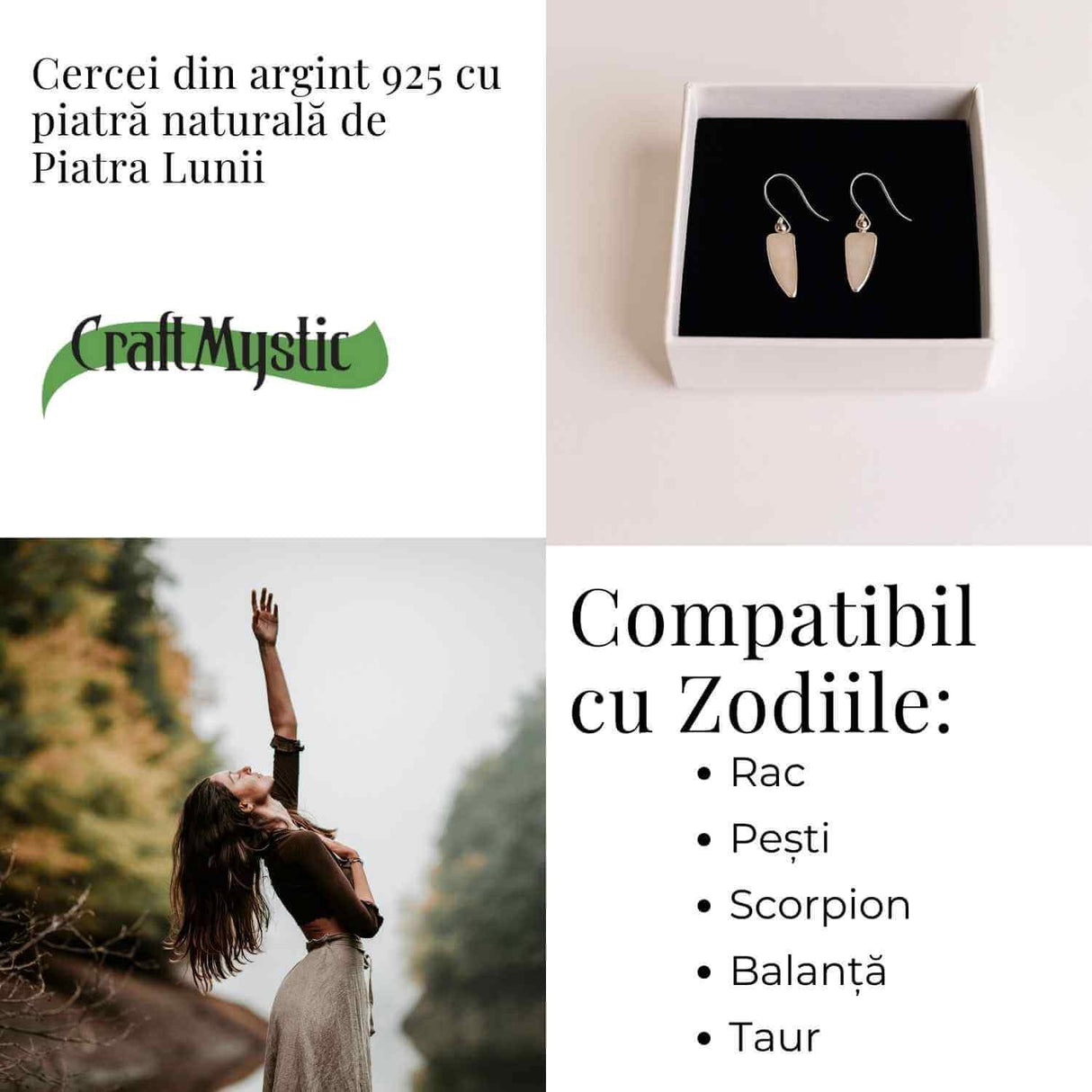 Cercei Argint 925 cu Piatra Lunii Lama - Curaj si Protectie