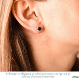 Cercei Argint 925 cu Safir Negru Patrat – Protectie si Claritate Interioara