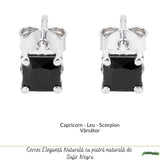 Cercei Argint 925 cu Safir Negru Patrat – Protectie si Claritate Interioara