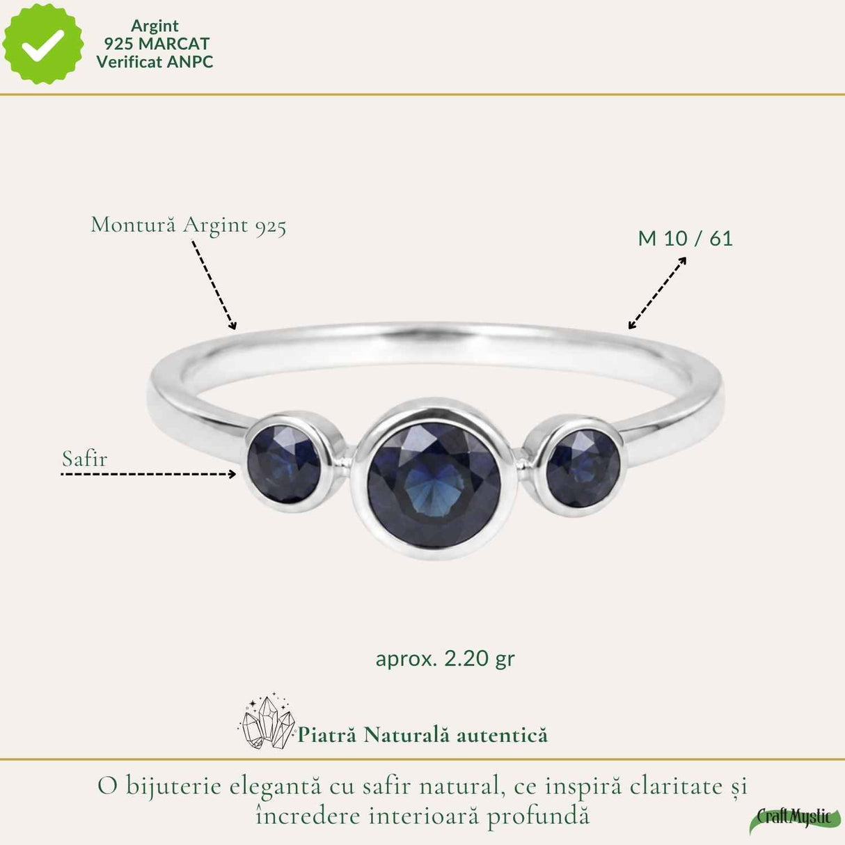 Inel Argint 925 cu Safir Fatetat Rotund – Claritate si Eleganta Feminina