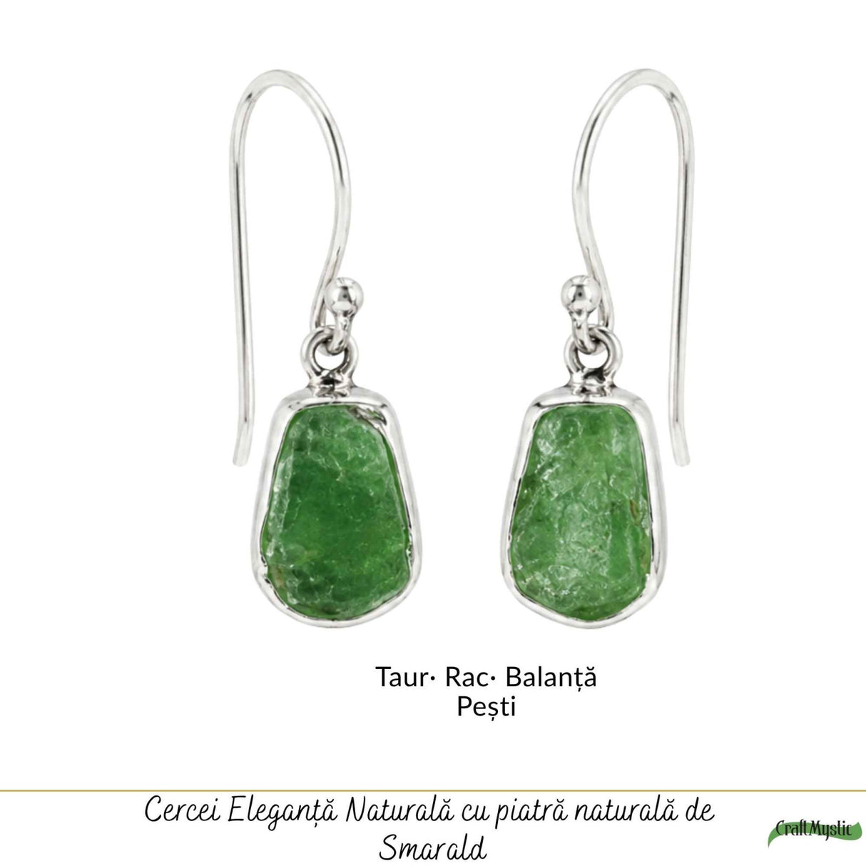 Cercei Argint 925 cu Smarald Brut Natural – Eleganta si Energie a Inimii