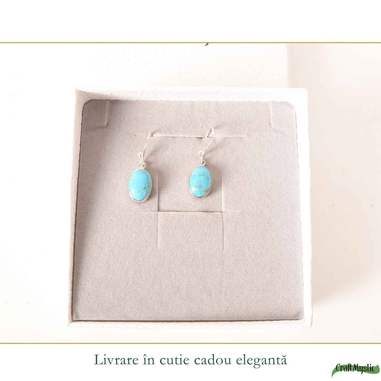 Cercei argint 925 cu turcoaz oval – echilibru si energie pozitiva
