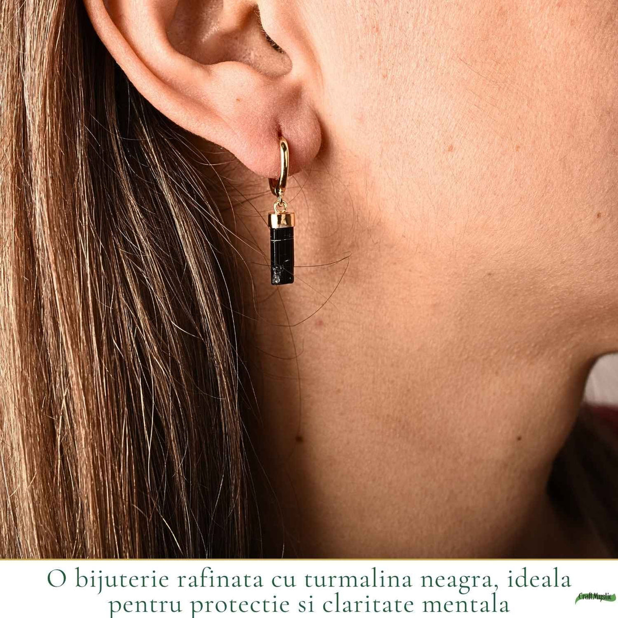 Cercei Argint 925 cu Turmalina Neagra Bruta – Protectie si Stabilitate Naturala