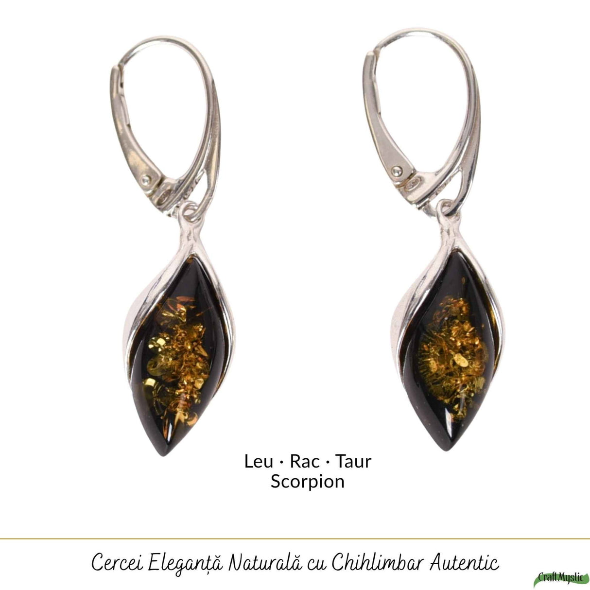 Cercei Argint 925 Oval cu Chihlimbar Verde - Eleganta Naturala si Energie Pozitiva