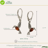 Cercei Argint 925 Pasarea Colibri cu Chihlimbar Rosu - Energie, Bucurie si Eleganta Naturală