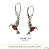 Cercei Argint 925 Pasarea Colibri cu Chihlimbar Rosu - Energie, Bucurie si Eleganta Naturală