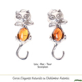Cercei Argint 925 Pisica cu Chihlimbar - Protectie, Intuitie si Eleganta Delicata