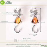 Cercei Argint 925 Pisica cu Chihlimbar - Protectie, Intuitie si Eleganta Delicata