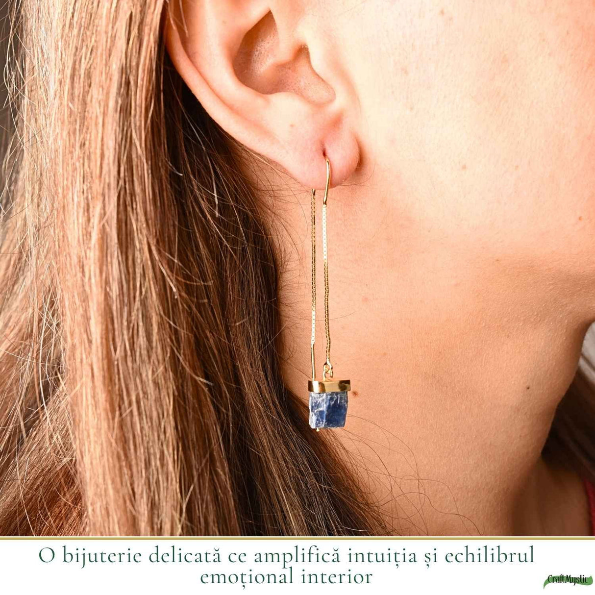 Cercei Argint 925 Placat cu Aur 18K cu Kianit Albastru Brut – Intuitie si Claritate