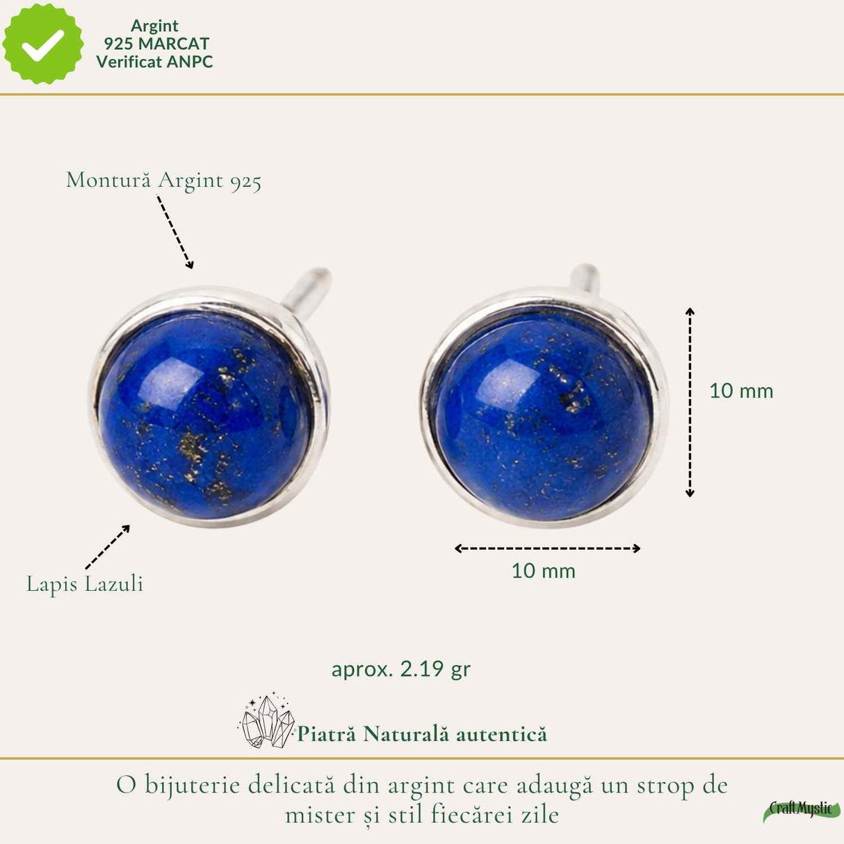 Cercei Argint 925 cu Lapis Lazuli Rotund – Claritate si Eleganta Feminina