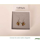 Cercei Argint 925 Trifoi cu Chihlimbar Multicolor - Noroc, Energie Pozitiva si Eleganta