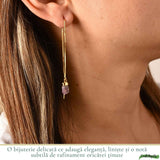 Cercei Argint 925 Placat Aur 18K cu Ametist Brut pe Lant – Calm, Claritate si Eleganta