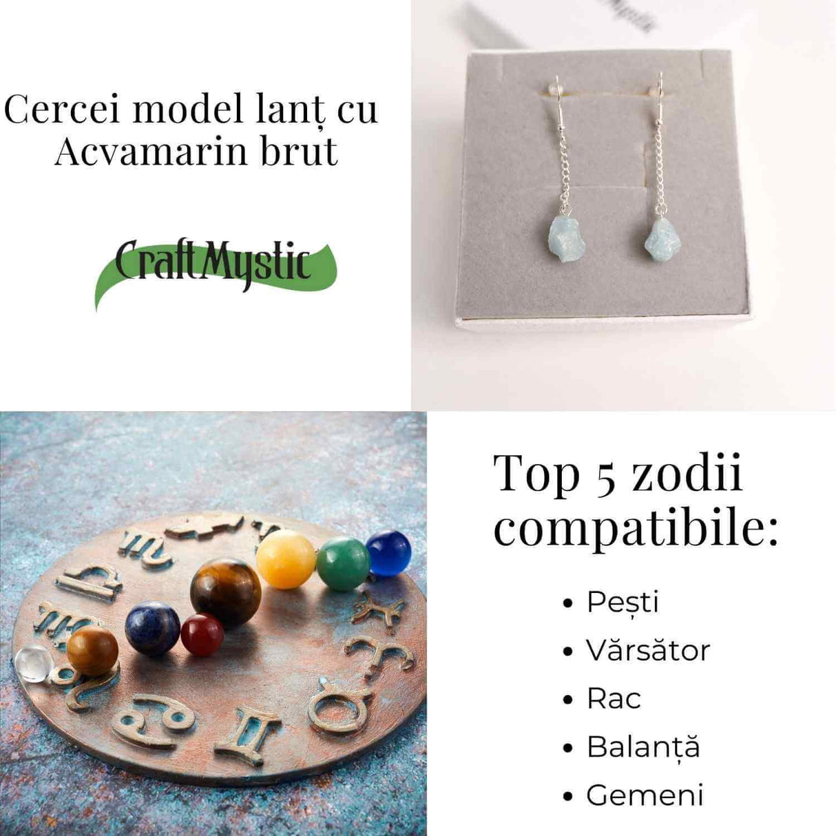 Cercei cu Lant argintiu si Varf de Acvamarin - Calm si Eleganta