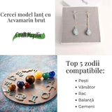 Cercei cu Lant argintiu si Varf de Acvamarin - Calm si Eleganta