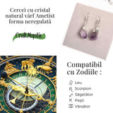 Cercei argintii cu Ametist Brut, argintii - Claritate si protectie spirituala
