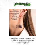 Cercei Aurii model cu Lant si Ametist Brut, Eleganta si Calm Interior