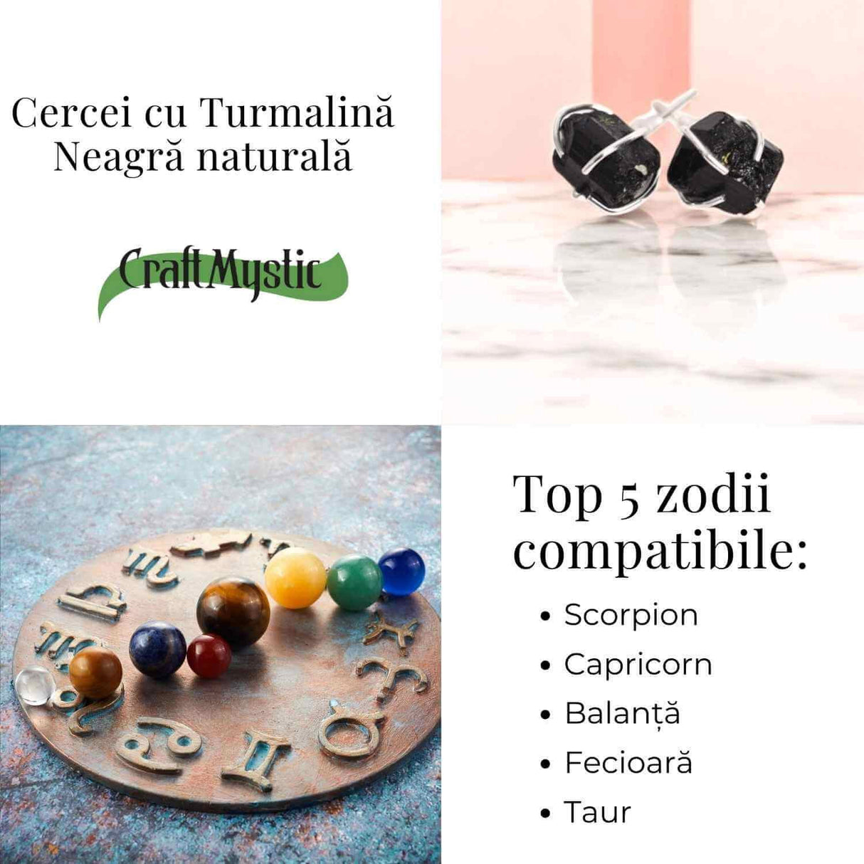 Cercei cu Turmalina Neagra Bruta Inchidere Tija cu opritor- Protectie si Stabilitate