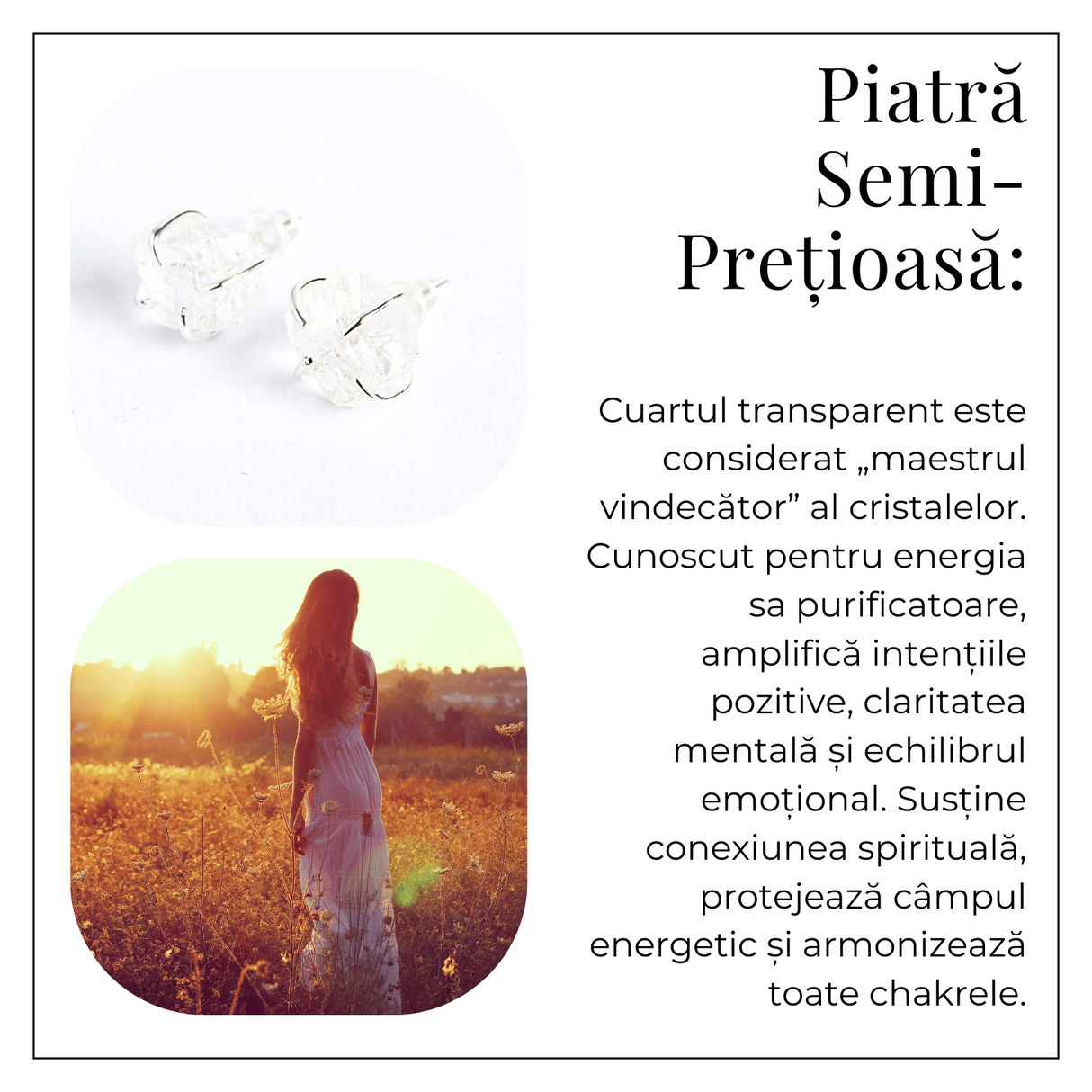 Cristalul puritatii - Cercei stud argintii cu cuart transparent natural