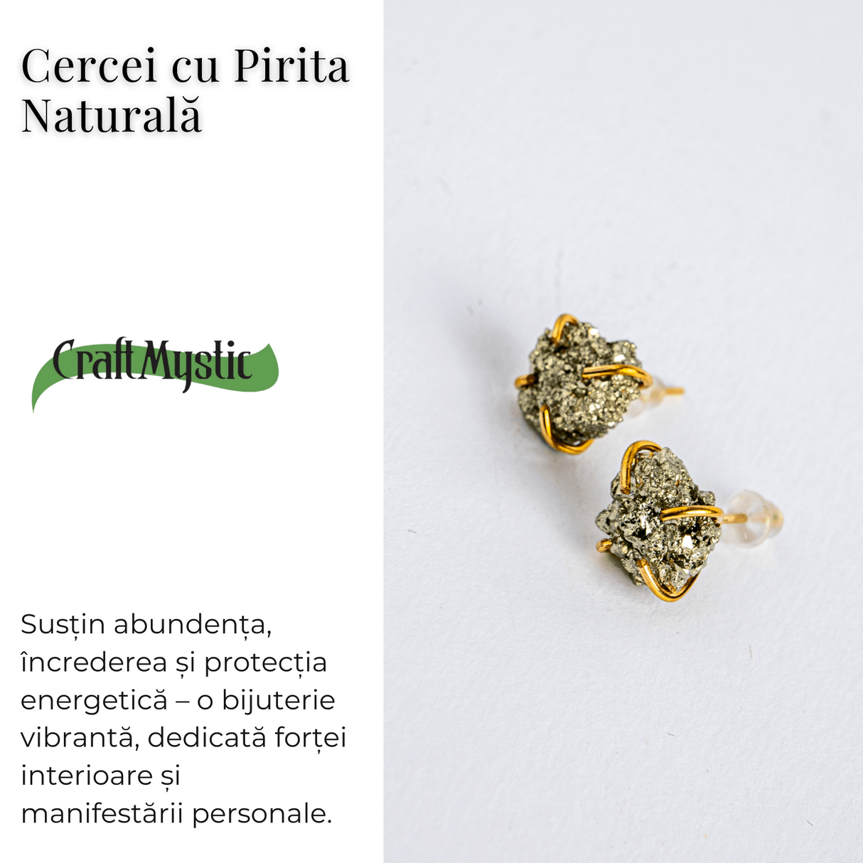 Bijuterie pentru succes si vitalitate - Cercei aurii cu Pirita naturala